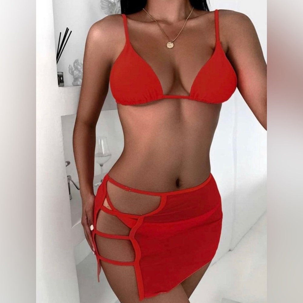 4pc mesh red thong bikini swimsuit size